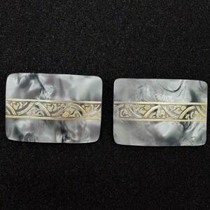 Vintage Dress / Shoe Clips Pair Gray Lucite Gold Inlay Art Deco Made in France